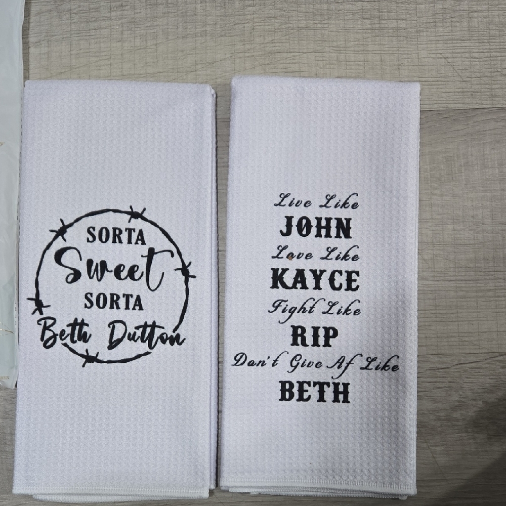 Personalized Beth Dutton White Kitchen Towels - Set of 2 - Picture 2 of 7